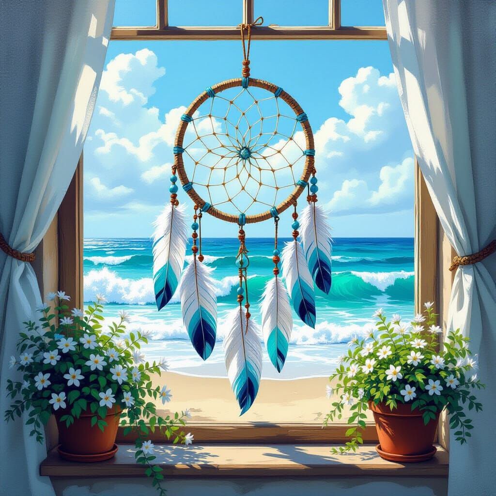 Dreamcatcher with Turquoise Plants in Comic Book Style