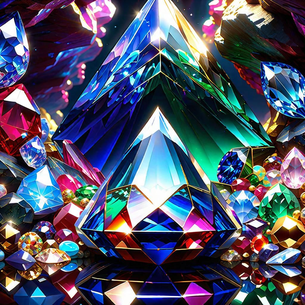 Gemstone Cave with Ruby and Emerald Crystals