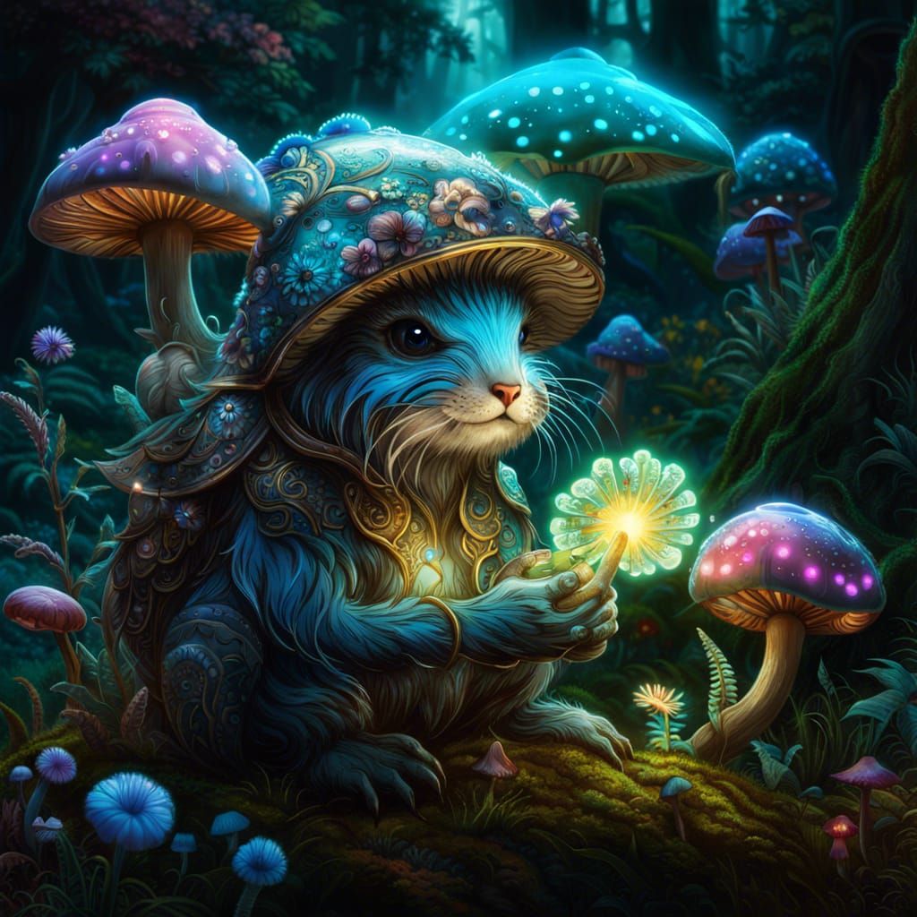 Bioluminescent Creature in Magical Forest