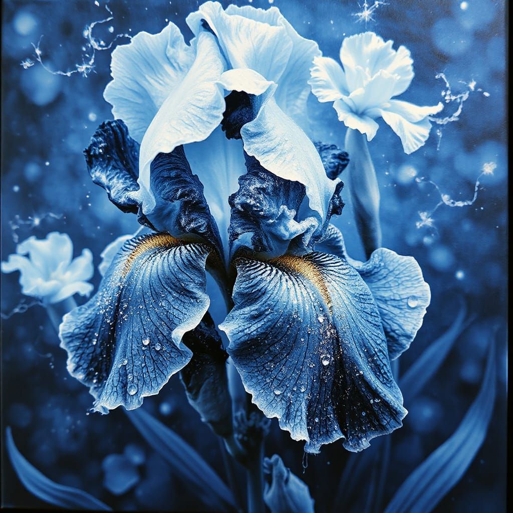 Ethereal Blue Iris Floral Wonder in Monochromatic Hues