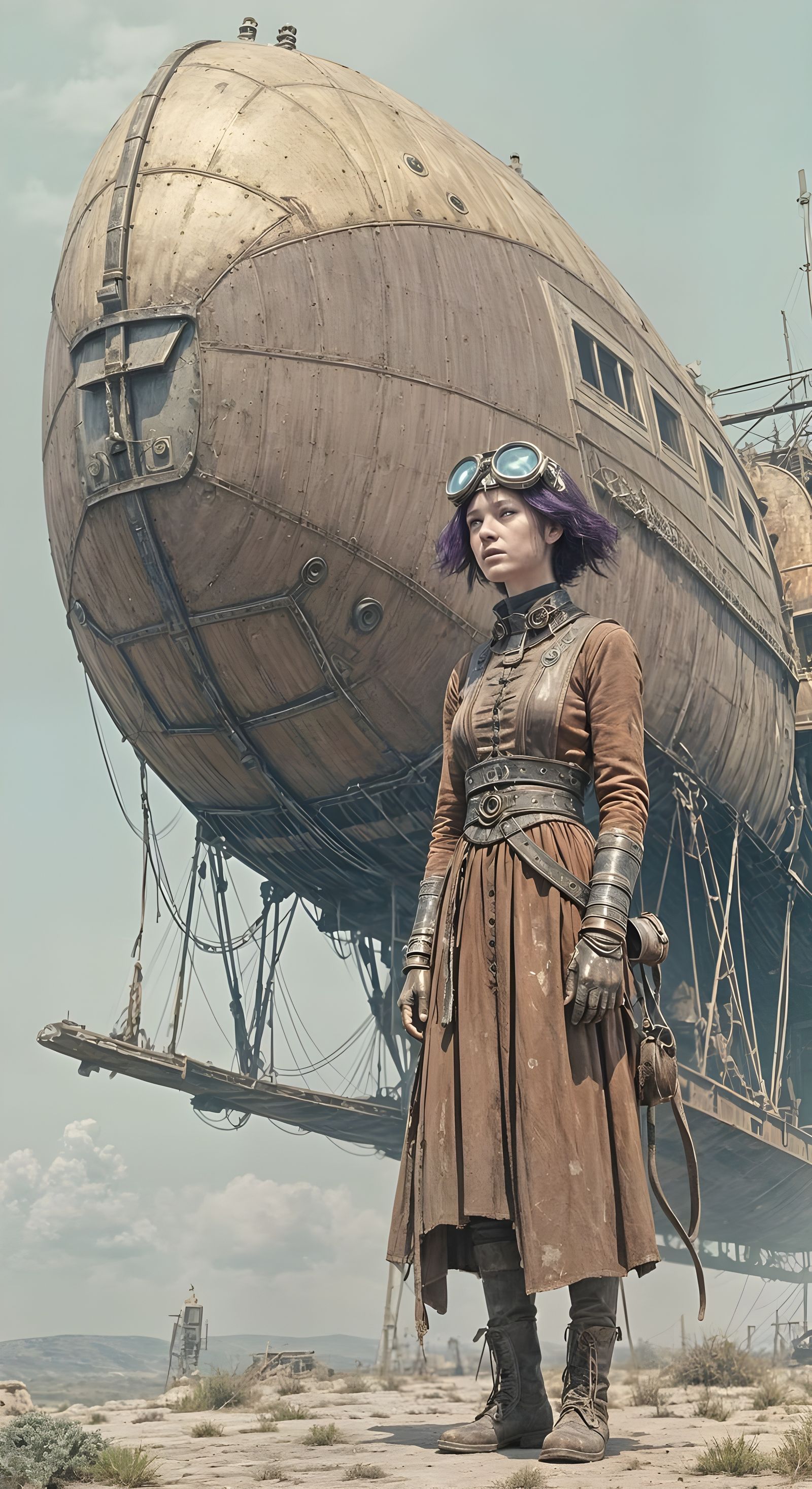 Steampunk Airship in Post-Apocalyptic Wasteland