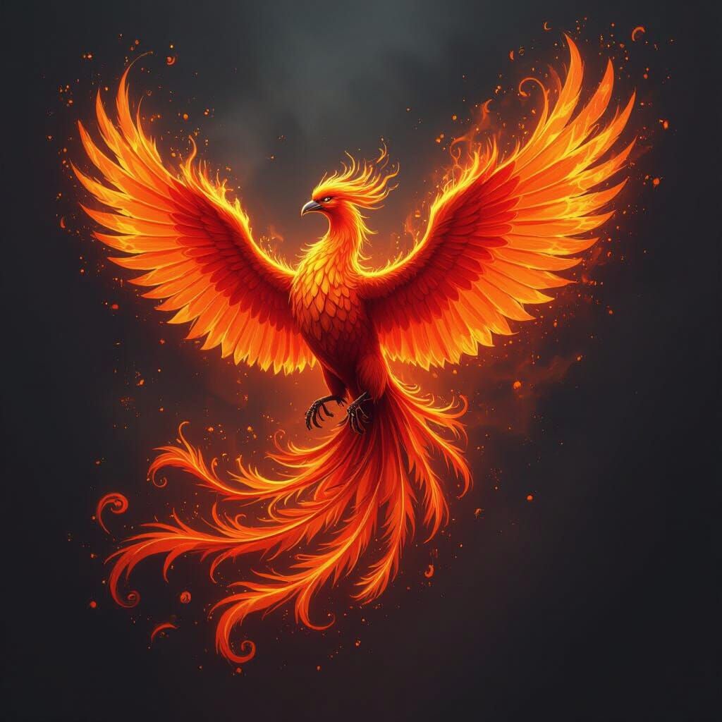 Fiery Phoenix in Futuristic Style