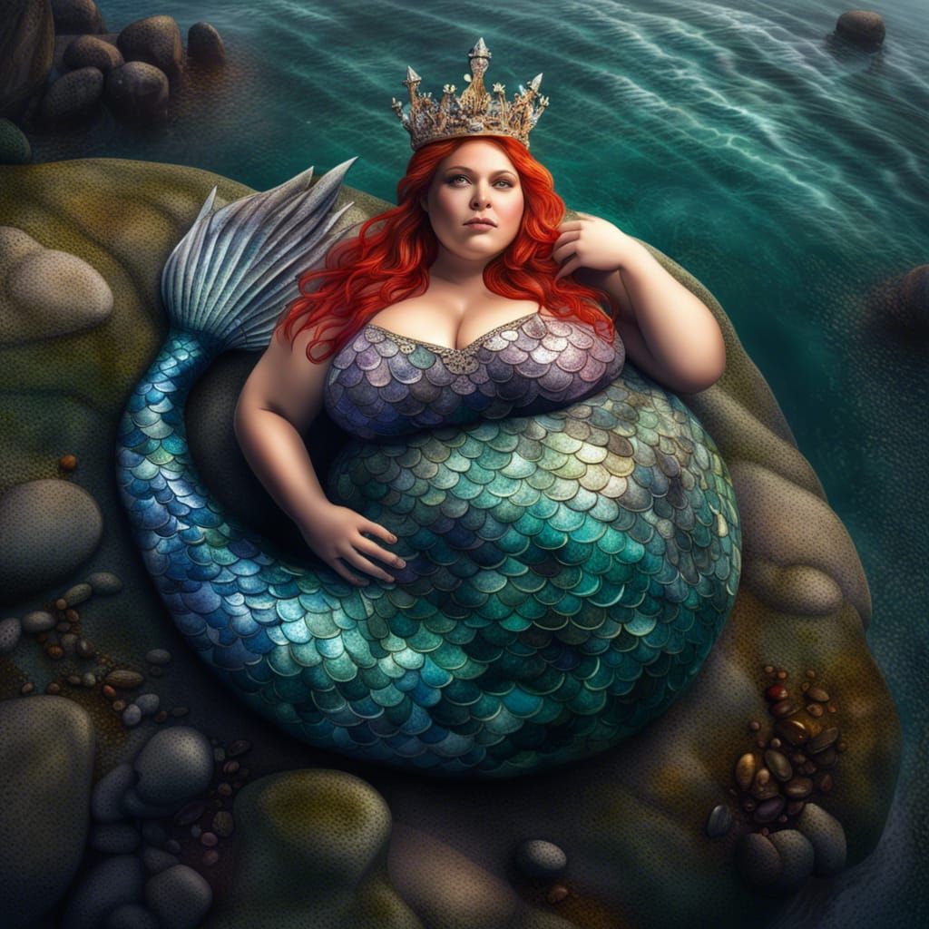 Voluptuous Mermaid Queen on Ocean Rock