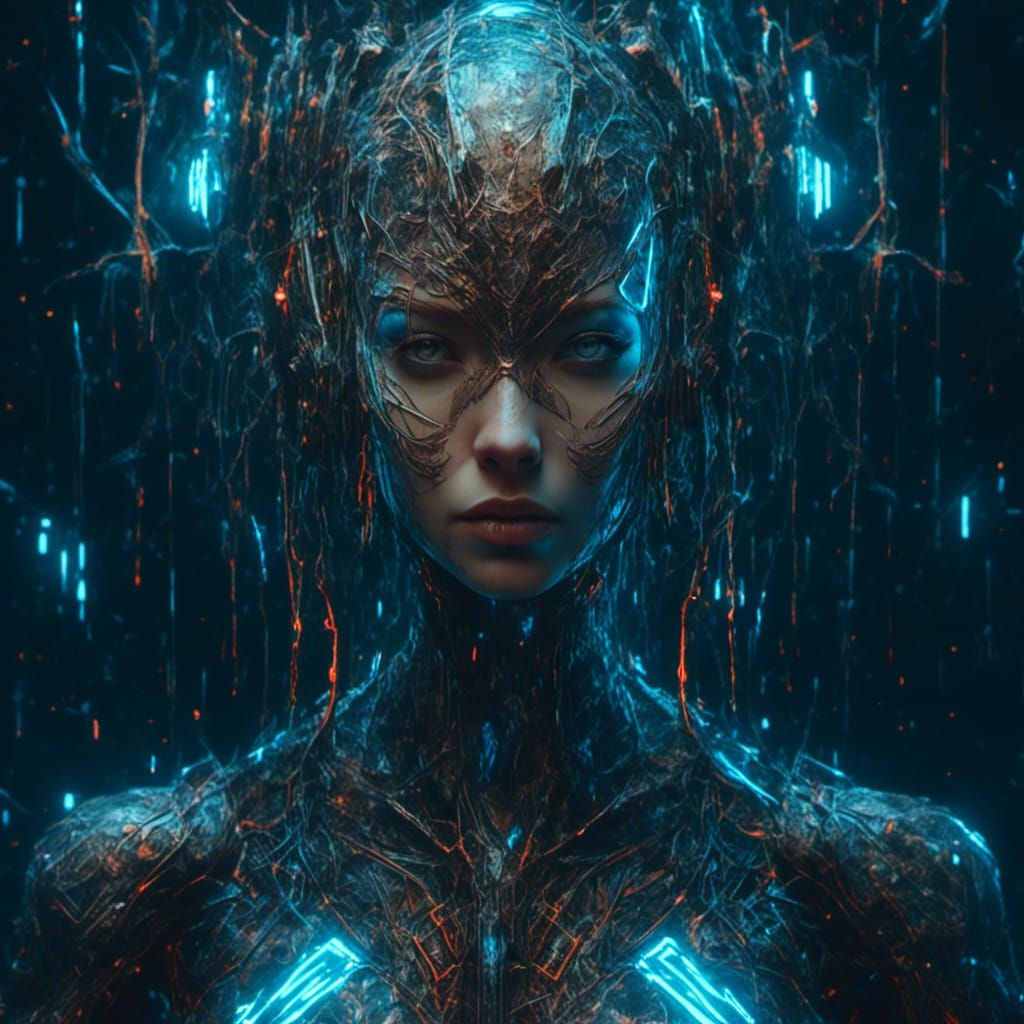 Cyberpunk Woman with Computer Interface, Hyperrealism
