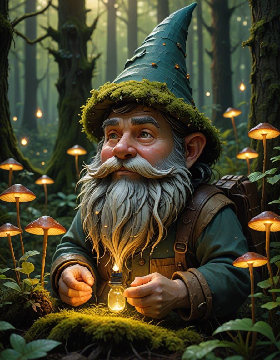 Woodland Gnome Gathering Herbs in Enchanted Forest: Digital ...