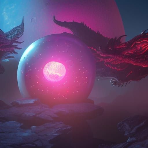 Futuristic Glowing Purple Dragon Egg in Space