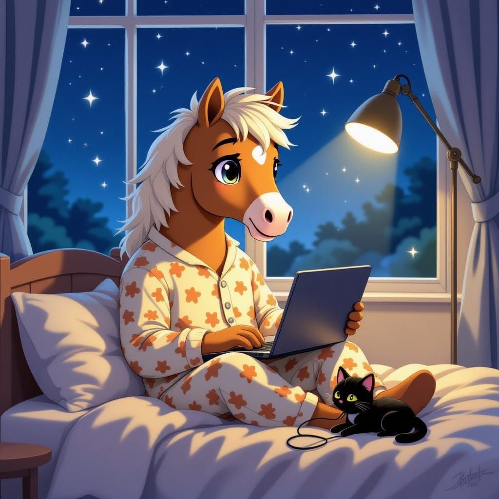 Centaur in Pajamas with Kitten, Anime Style