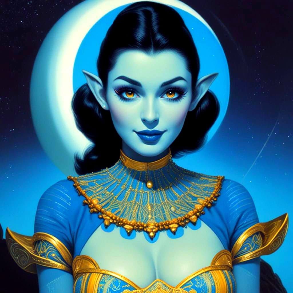 Retro Science Fiction Alien Goddess in Mid Century Modern Sp...