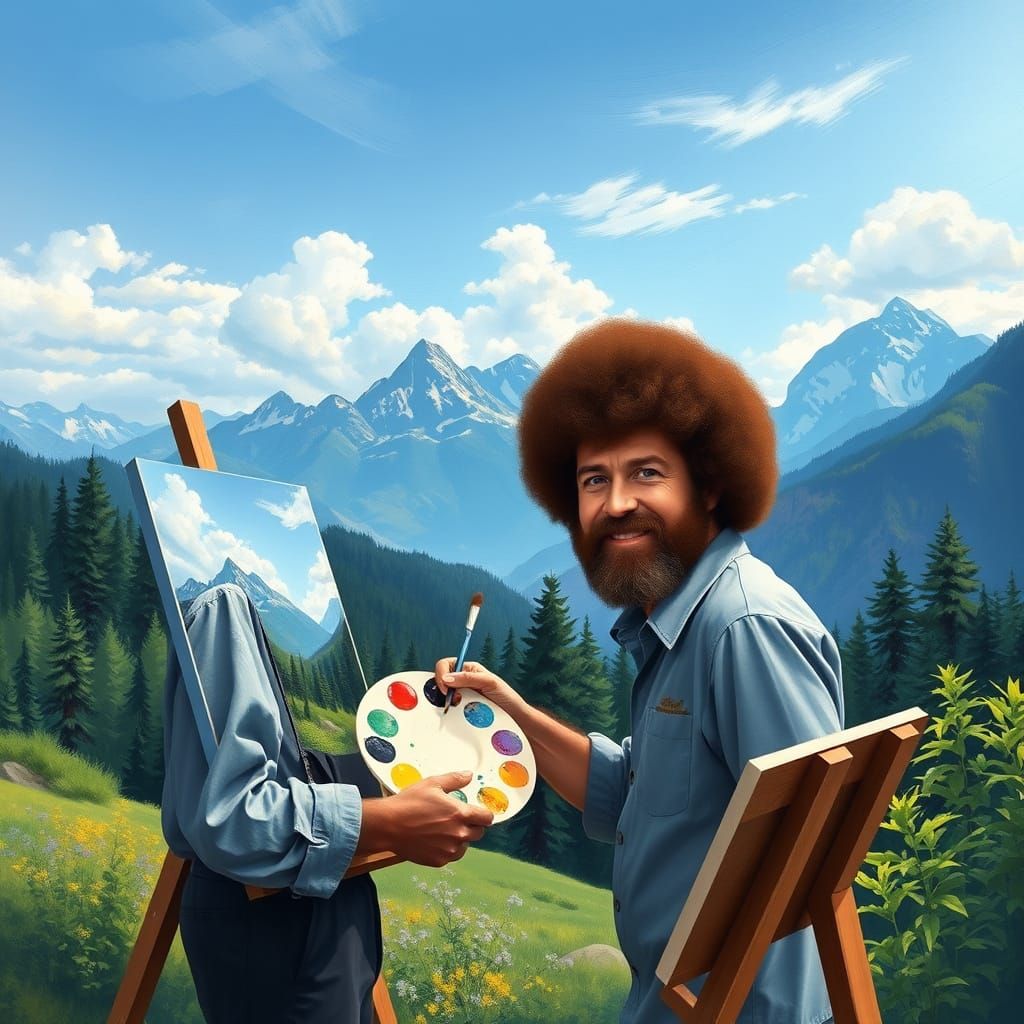 Bob Ross Creates Tranquil Landscape in Soft Realism Style