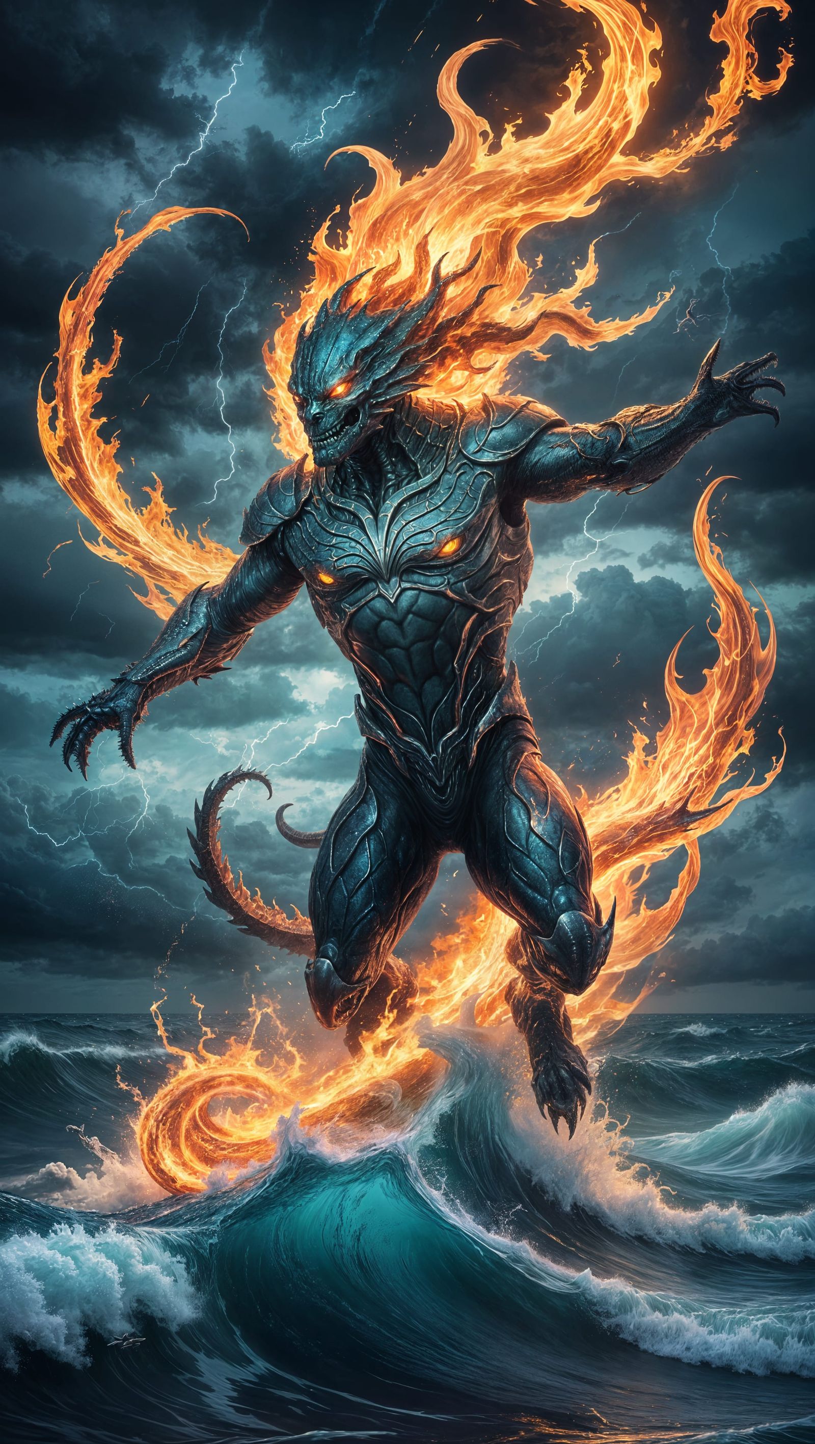 Leviathan Leaps from Stormy Sea in Astral Illustration