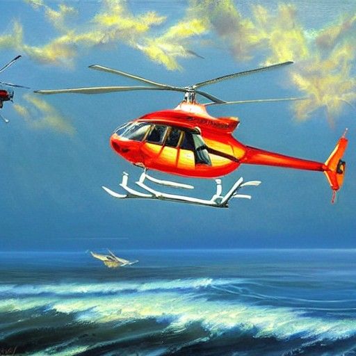 Fish Flies Helicopter: Oil Painting