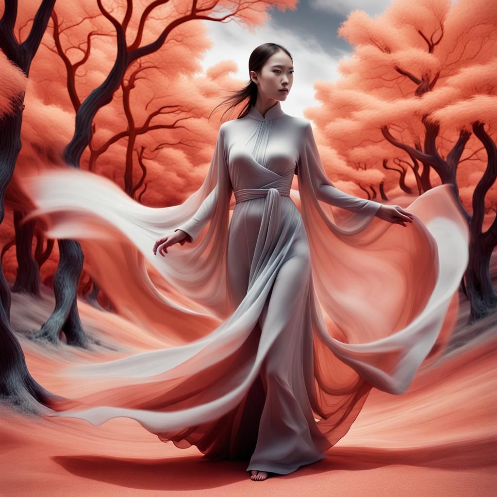Woman in Flowing Garments, Infrared Landscape