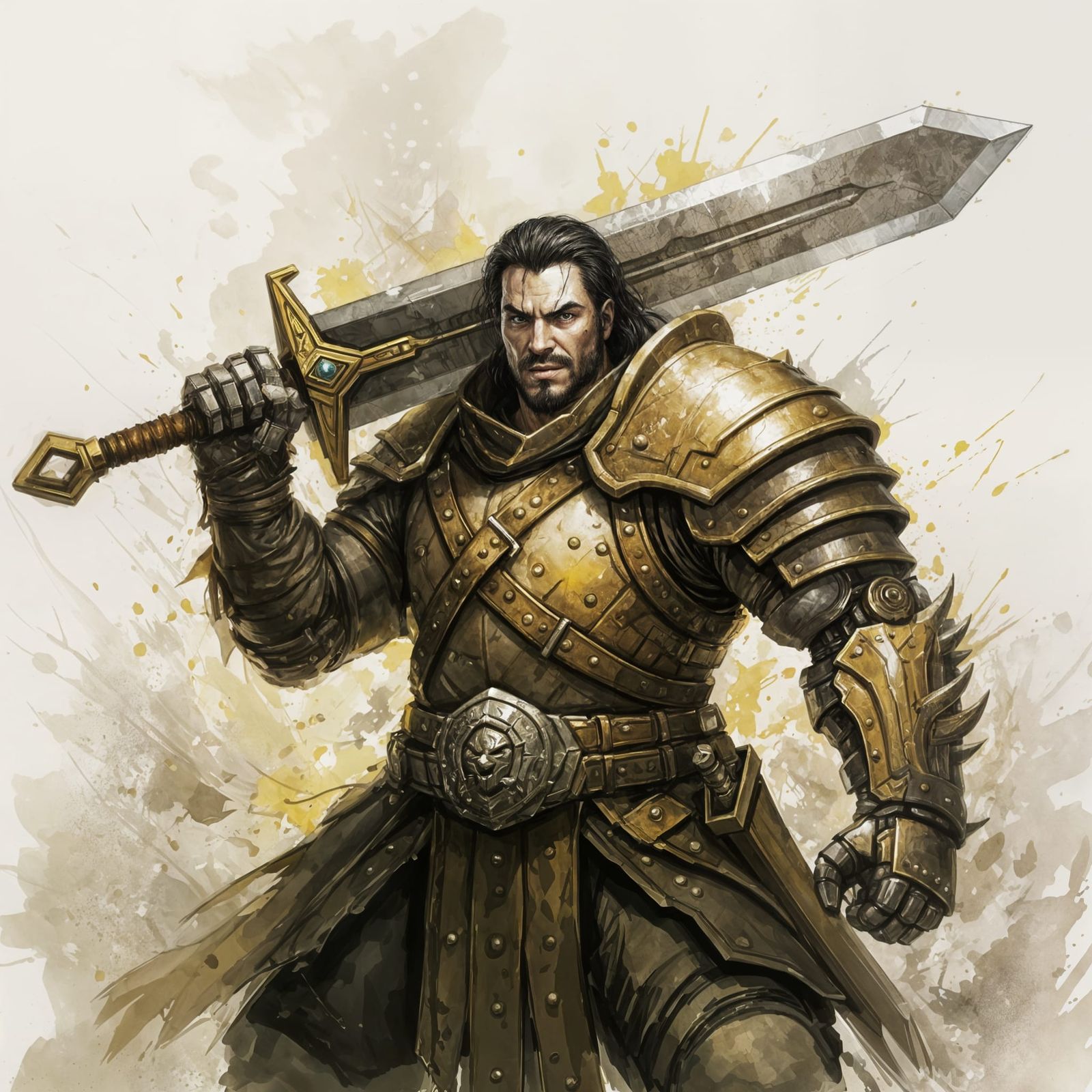 D&D Warrior with Greatsword in Ink Style