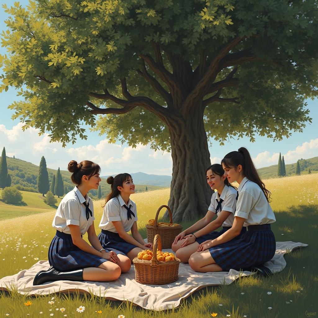 School Girls Picnic in Southern France: Matte Painting