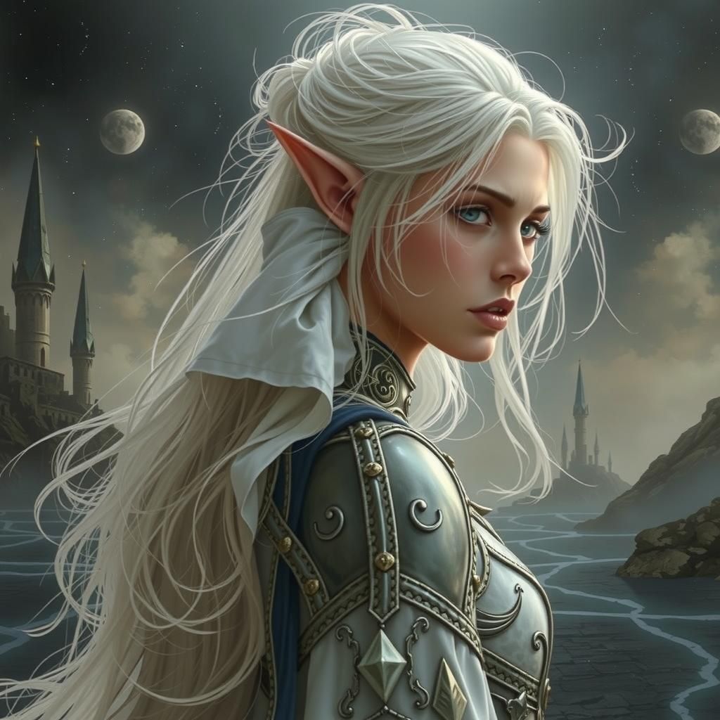 Ethereal Elven Sorceress in Mystical Landscape