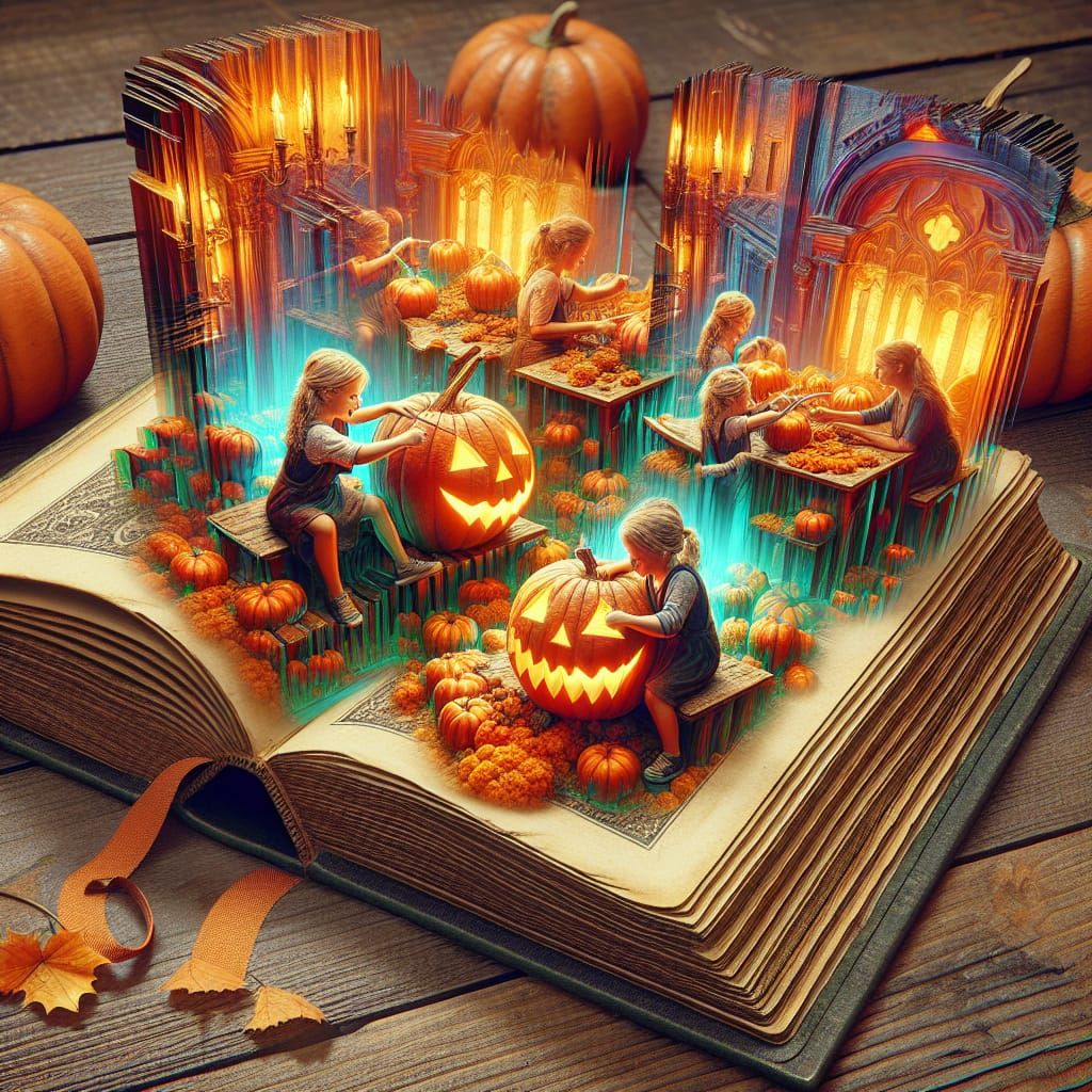 Family Carving Pumpkins Emerges From Storybook