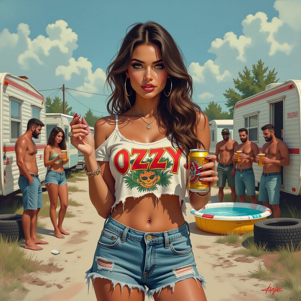 Gritty Trailer Park Scene in Semi-Realistic Style