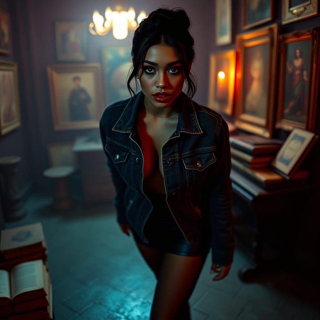 Dark Latina Goddess in Cinematic Horror Portrait