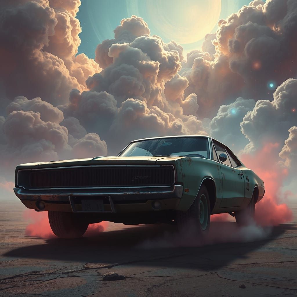 1967 Dodge Charger in a Surreal, Futuristic Landscape