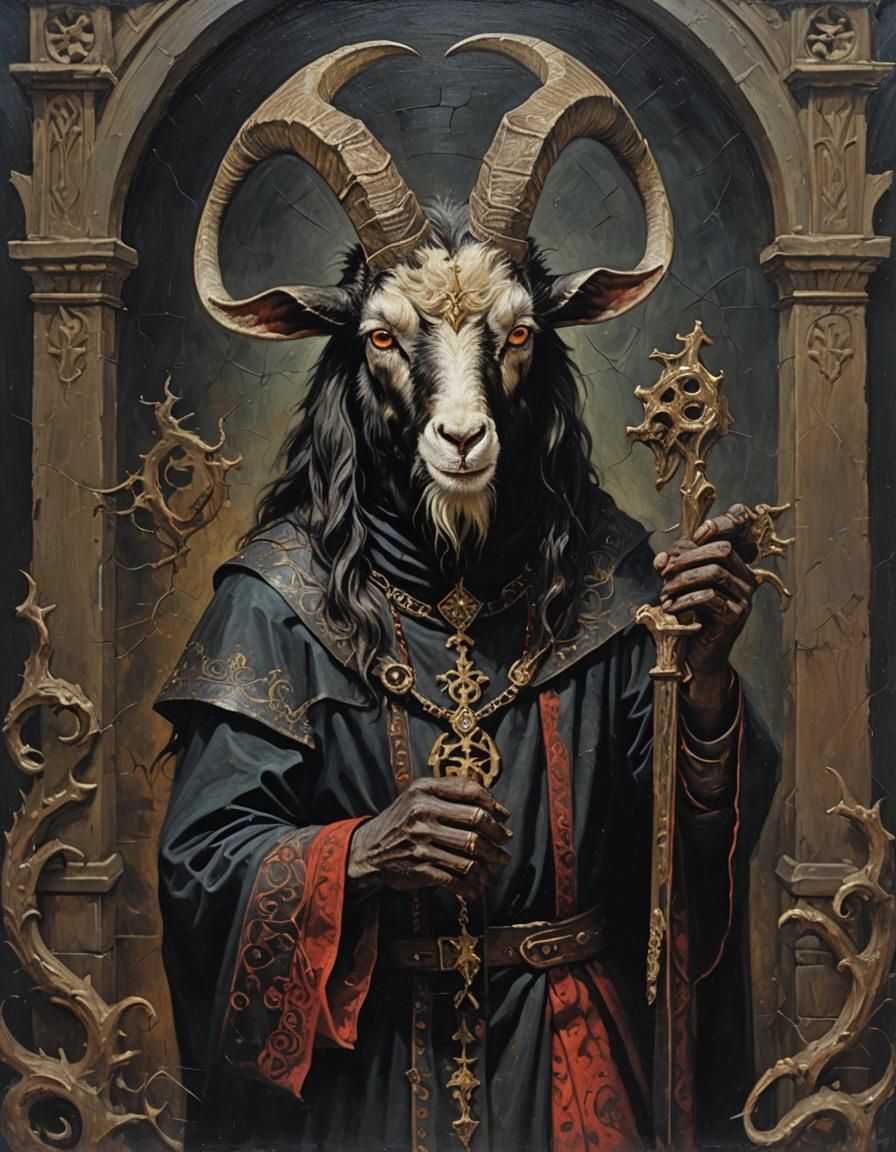 Gothic Goat Demon in Medieval Folk Art Style