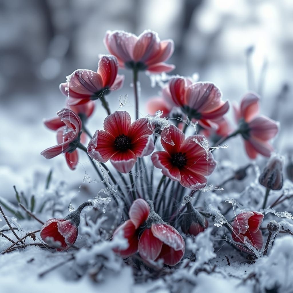 Frozen Flowers in Winter Garden Cobwebs