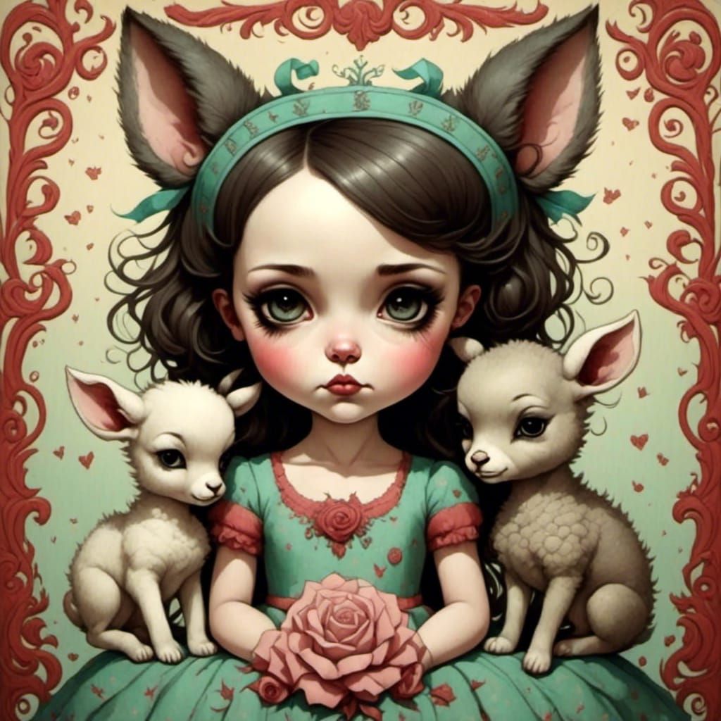 Wolf and Lamb in Mark Ryden Style