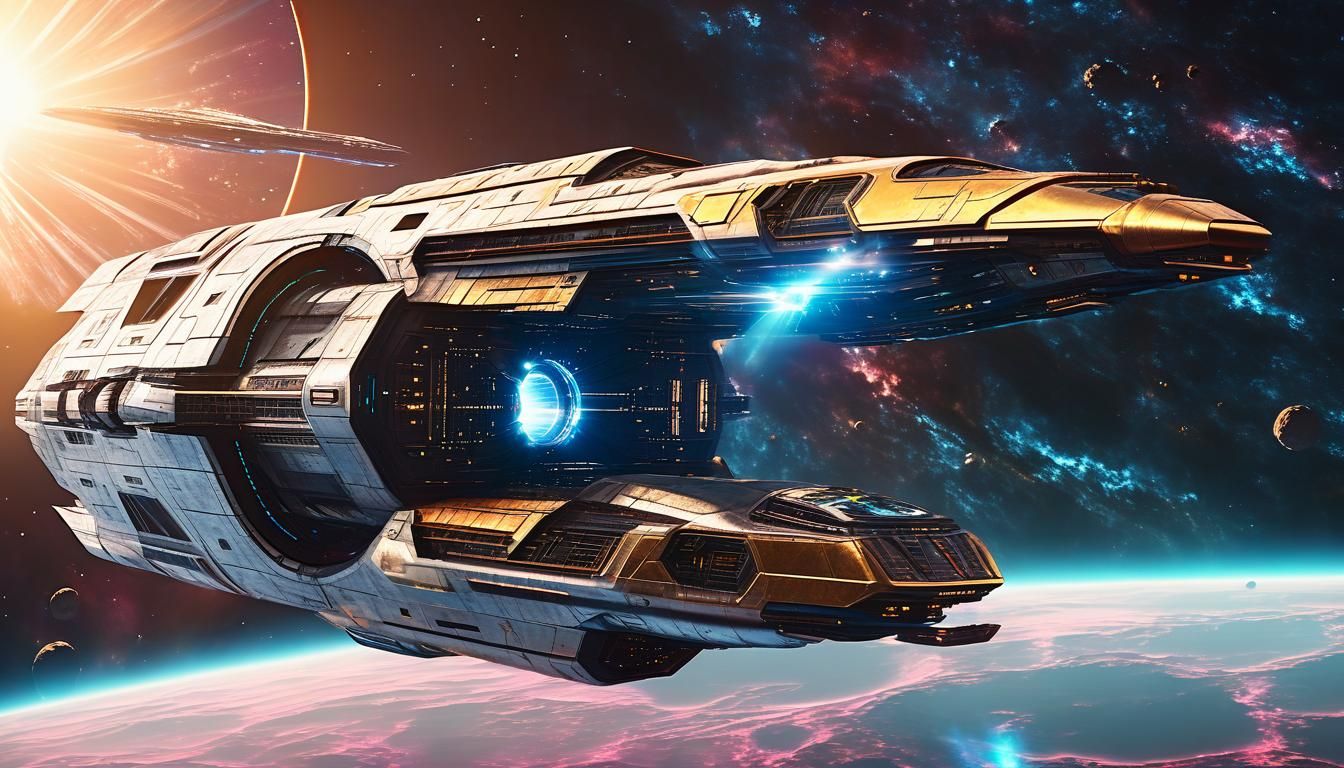 Cinematic Science Fiction Spaceship in Golden Hour