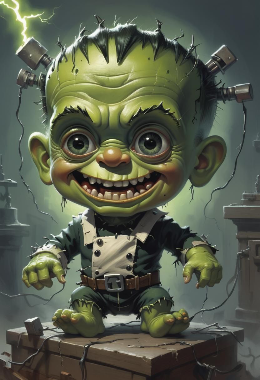 Adorable Frankenstein Baby with Shocking Electricity
