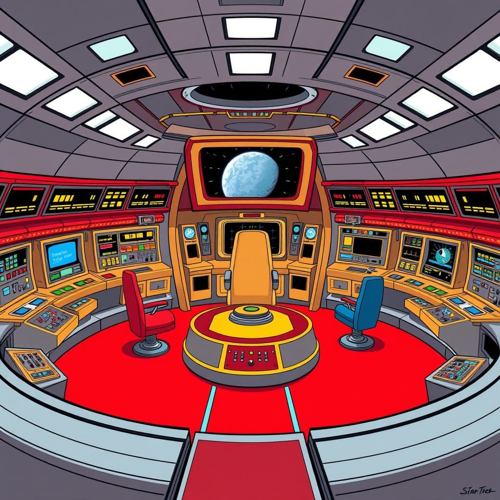 Star Trek Bridge: Gritty Cartoon of 1966 Command Center