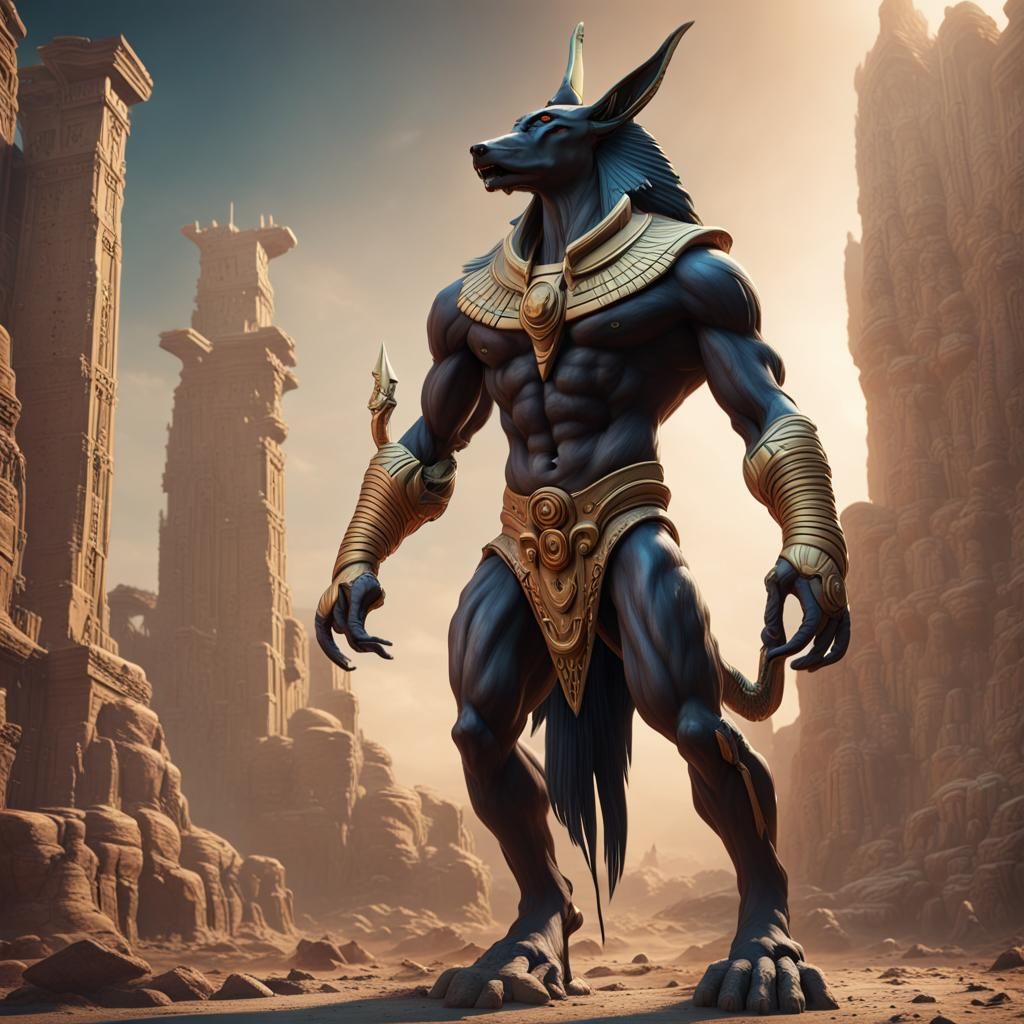Muscular Anubis Monster in Detailed Matte Painting