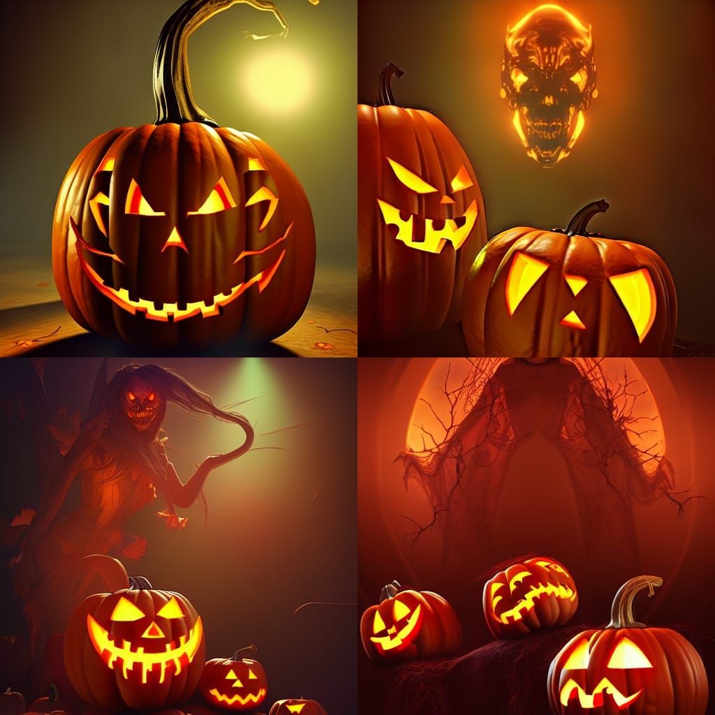Creepy Halloween Pumpkins in Art Nouveau Style