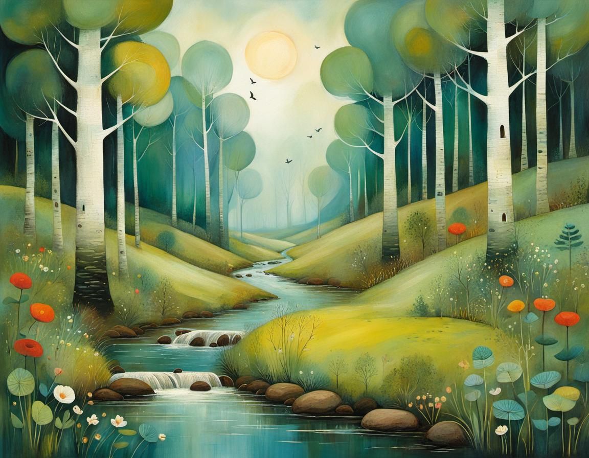 Magical Forest Stream Illustration