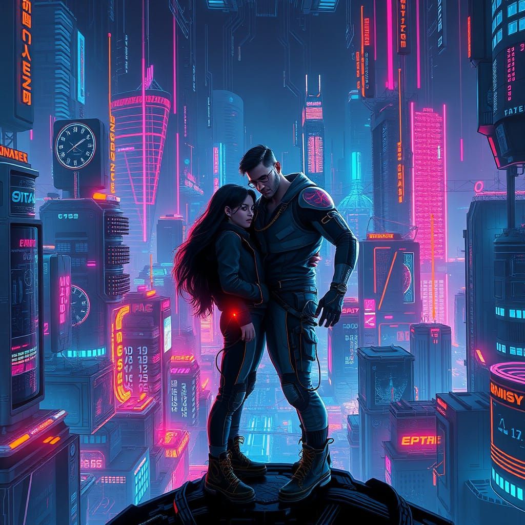 Cyberpunk Heroes in Neon Cityscape