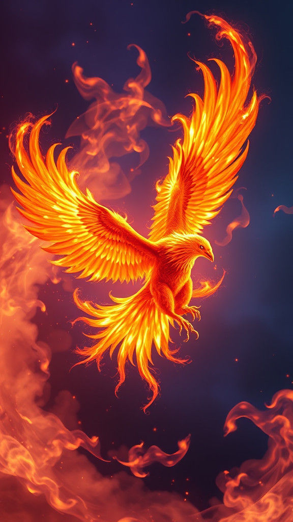 Fiery Phoenix in Flight: Fantasy Concept Art