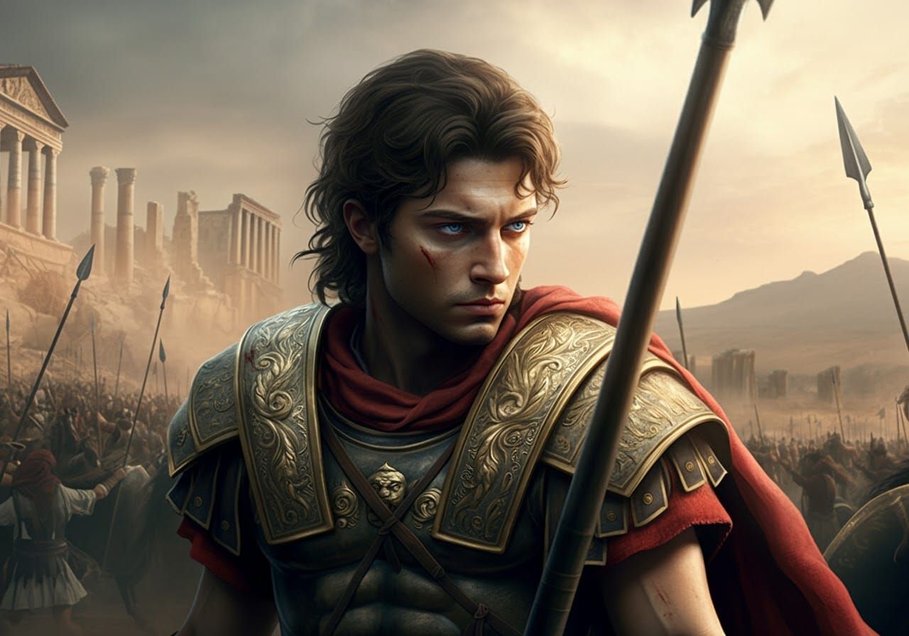 Alexander the Great Portrait on Ancient Battlefield