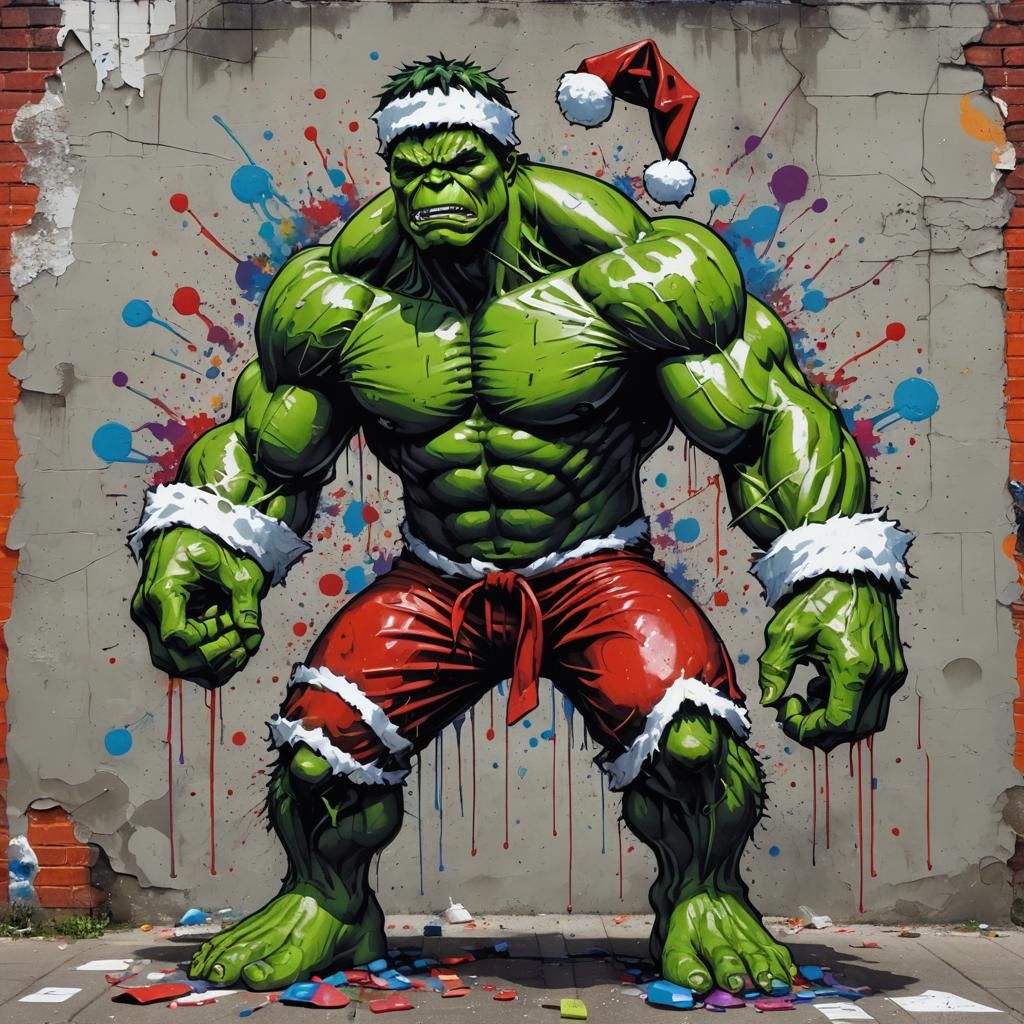 Hulk as Santa in Graffiti Street Art