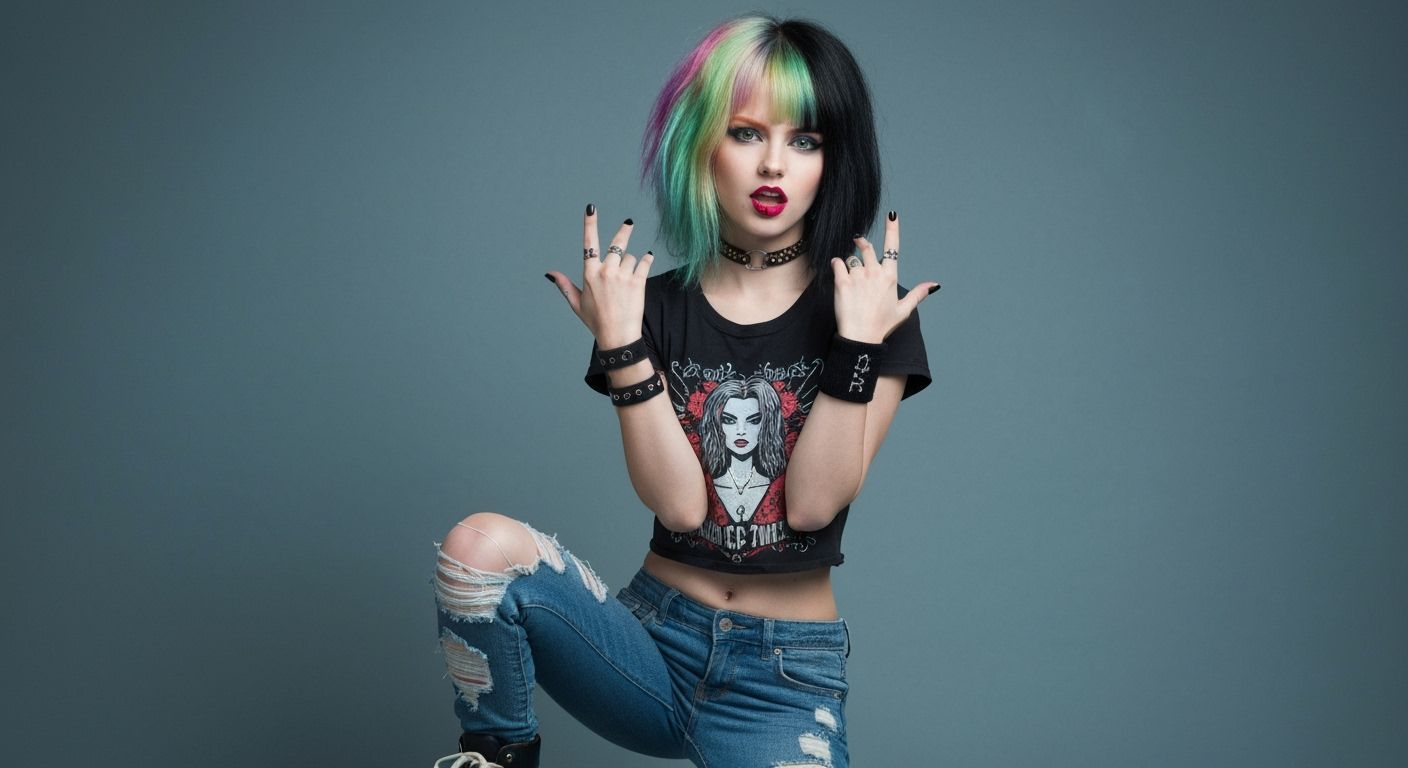 Punk Girl with Asymmetrical Hair in Skate-Punk Style