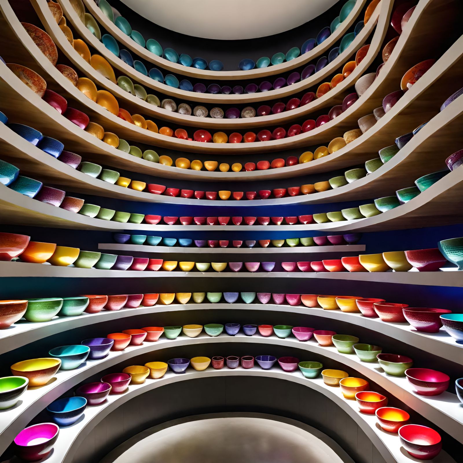 Mile-High Stack of Bowls with Volumetric Lighting