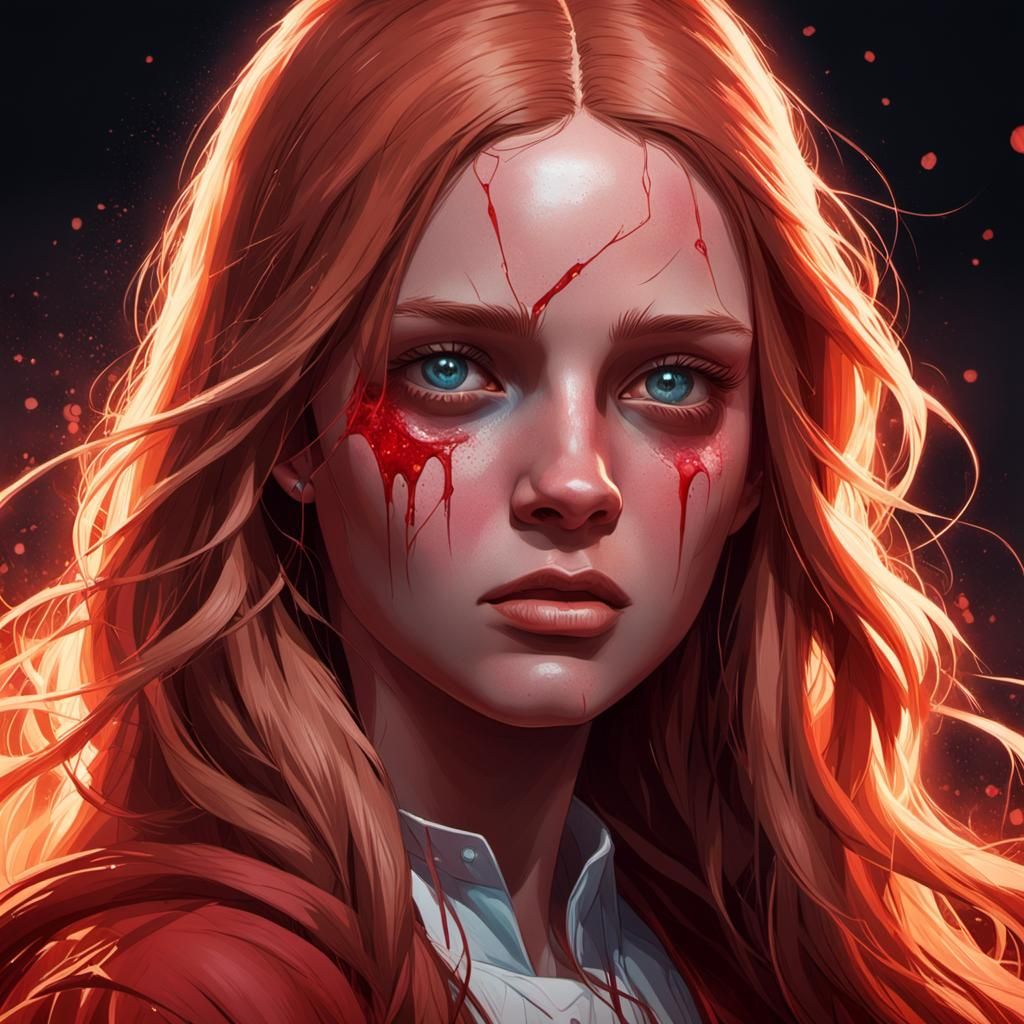 Carrie White Portrait in Hyperdetailed Splash Art Style
