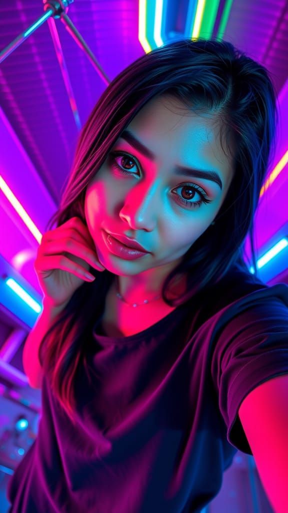 Vibrant Psychedelic Portrait of a Mexican Young Woman