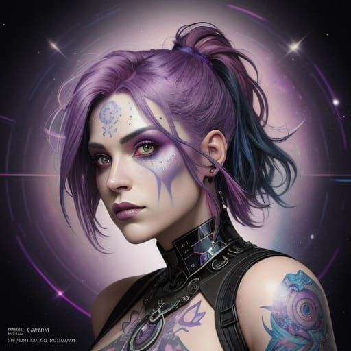 Gothic Cosmic Goddess in Vibrant Nebula