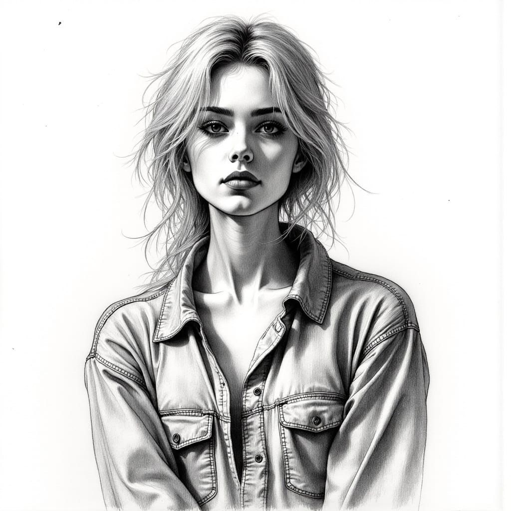 Elegant Cross-Hatched Portrait in Exquisite Black and White