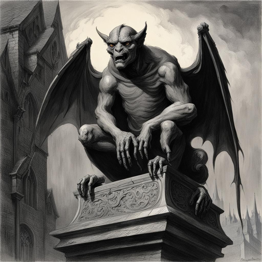 Medieval Gargoyle in Gothic Horror Style