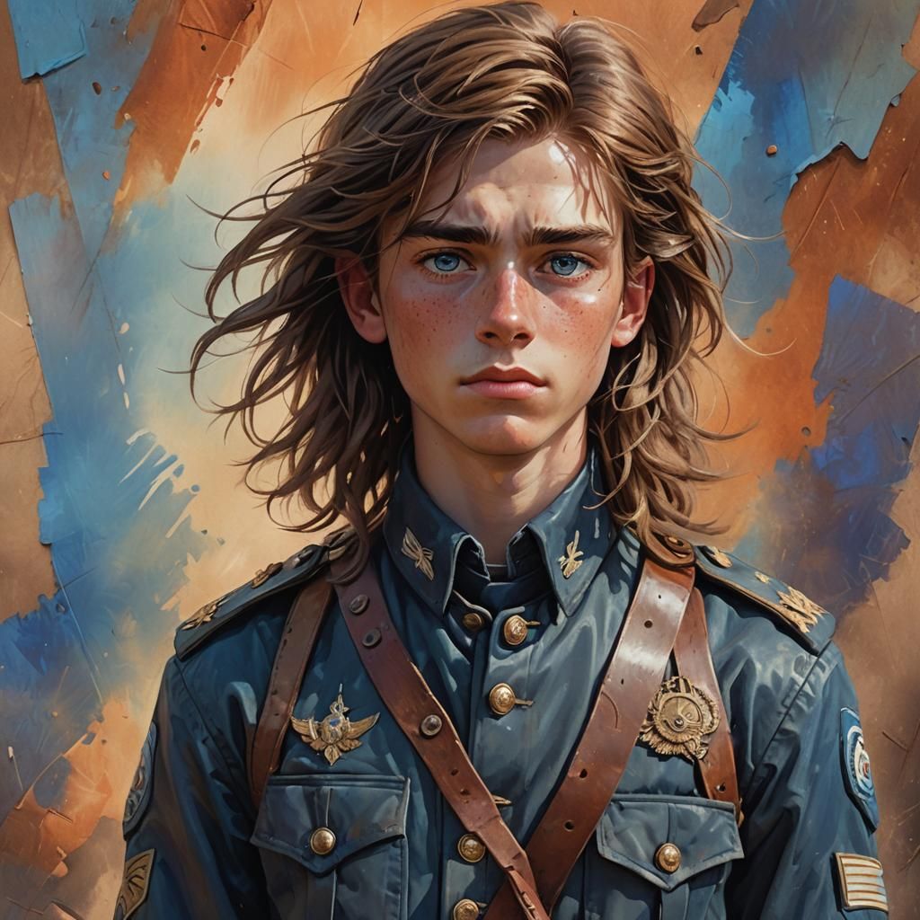 Hyperrealistic Portrait of a Boy in Military Dress