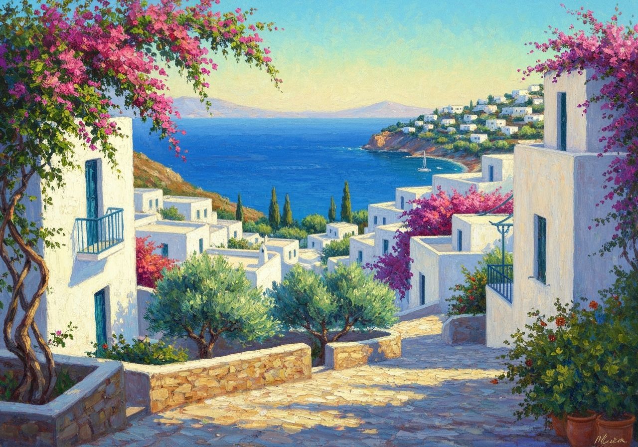 Mediterranean Village in Golden Afternoon Light