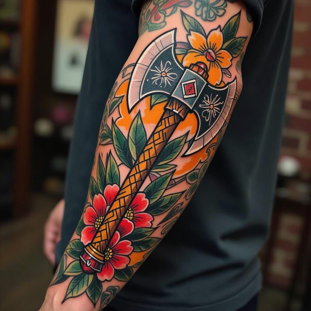 Bold Axe Tattoo in Noir Art Style