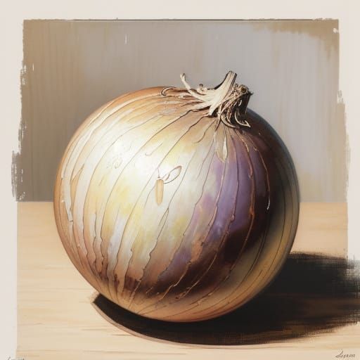 Masterpiece Oil Painting of an Onion on a Table