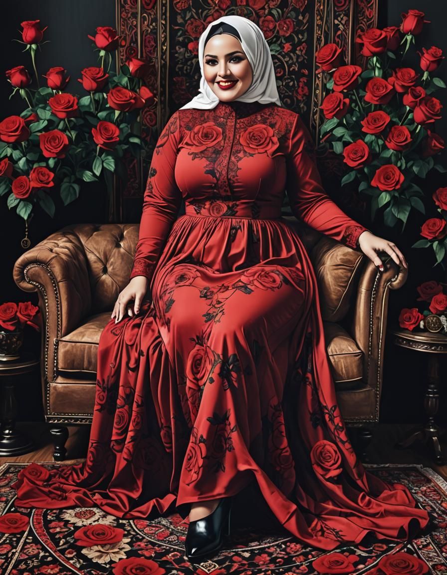 Psychedelic Black Ink Portrait of Hijabi Woman