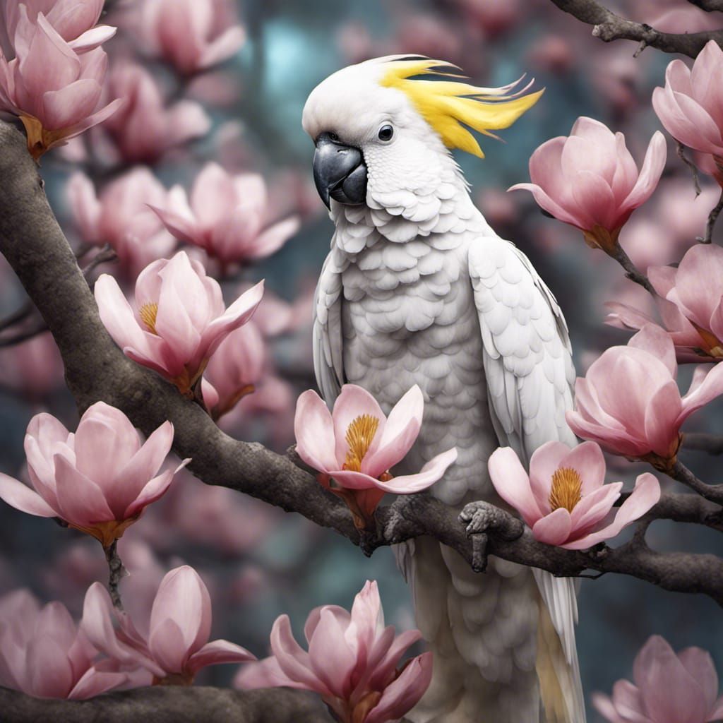 Cockatoo sitting in a magnolia tree