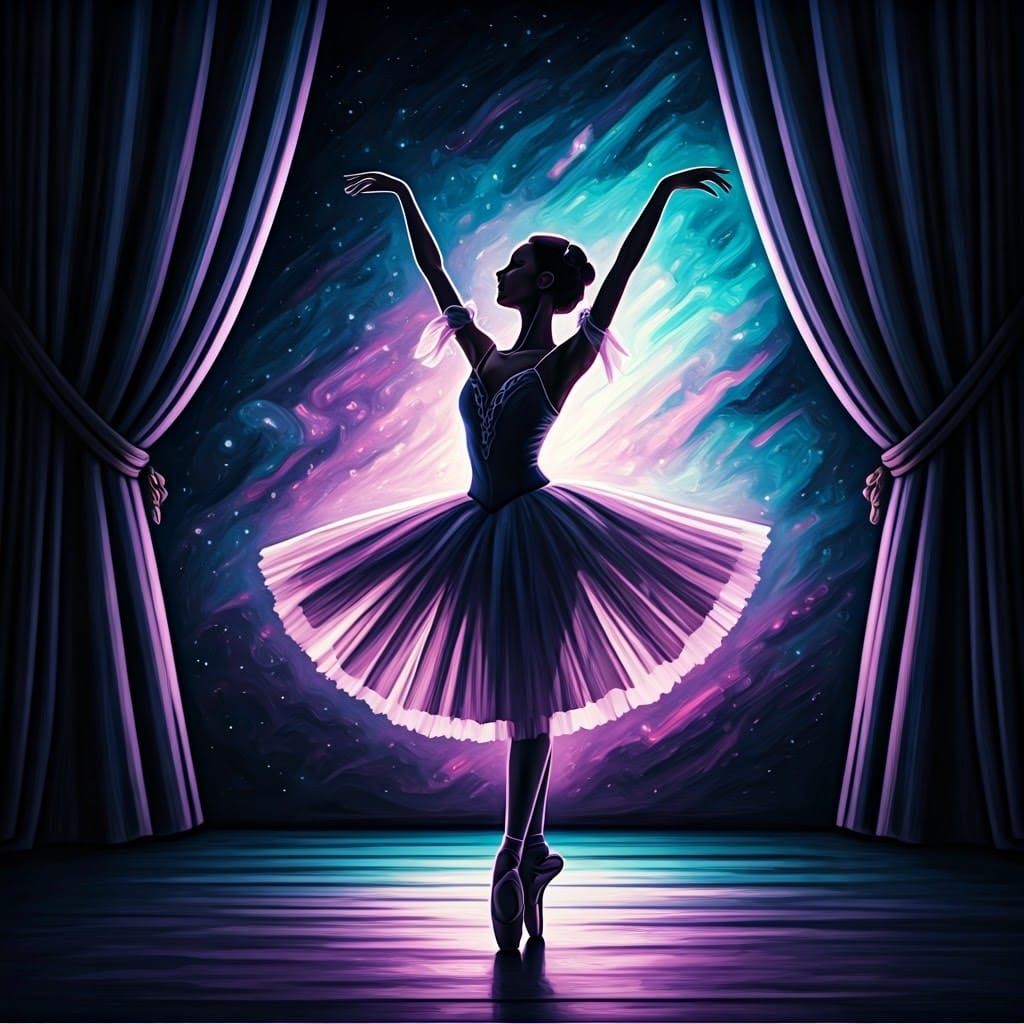 Ethereal Ballerina Dancing Under Starry Night, as Impasto Sk...